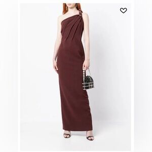 Rachel Gilbert Claudio Gown 
Elegant One-Shoulder Burgundy Dress